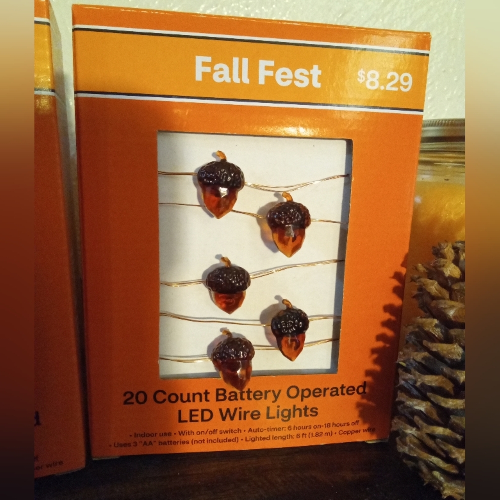 NIB Set of 2 Acorn LED Wire Lights 🌰 Auto-Timer 🌰 Battery Operated Fall Tree - Picture 2 of 5